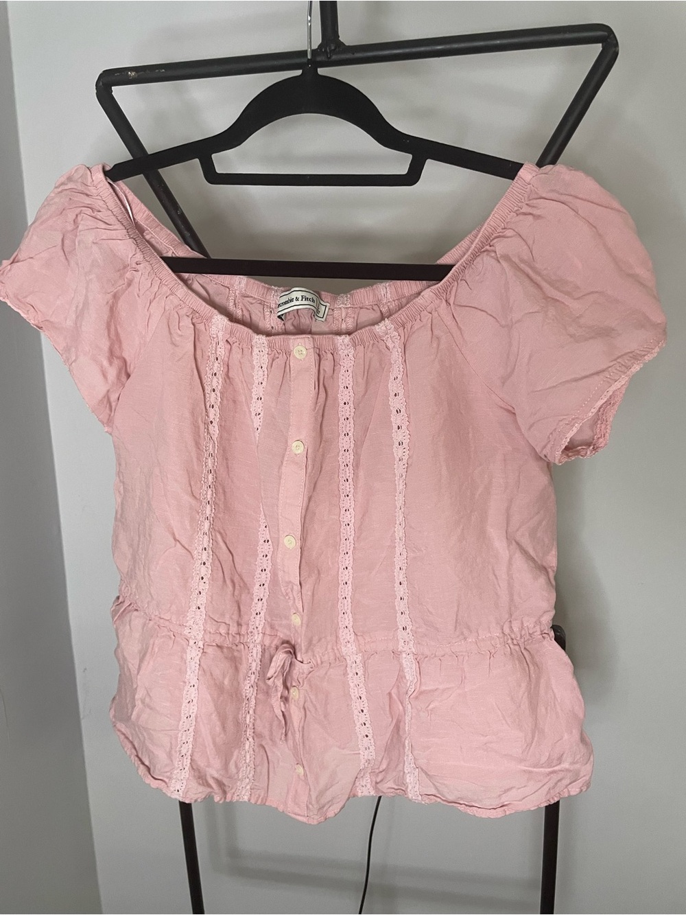 Abercrombie & Fitch Light Pink Peasant Blouse with Lace Panels
